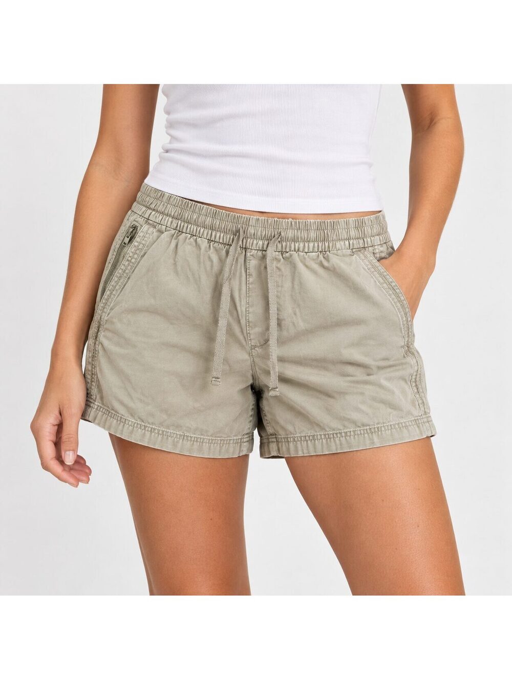 Abercrombie & Fitch Women's Khaki Cotton Pull-On Drawstring Shorts M